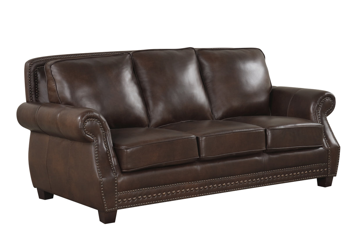 Brown Top Grain Leather Sofa, Loveseat & Push Back Recliner Living Room Set