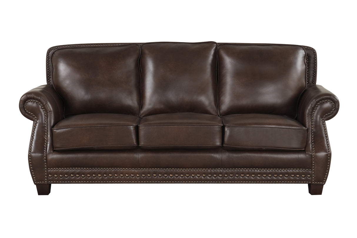 Brown Top Grain Leather Sofa, Loveseat & Push Back Recliner Living Room Set