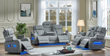 Light Gray Modern 3-Piece Power Reclining Living Room Set with LED Lighting & Charging