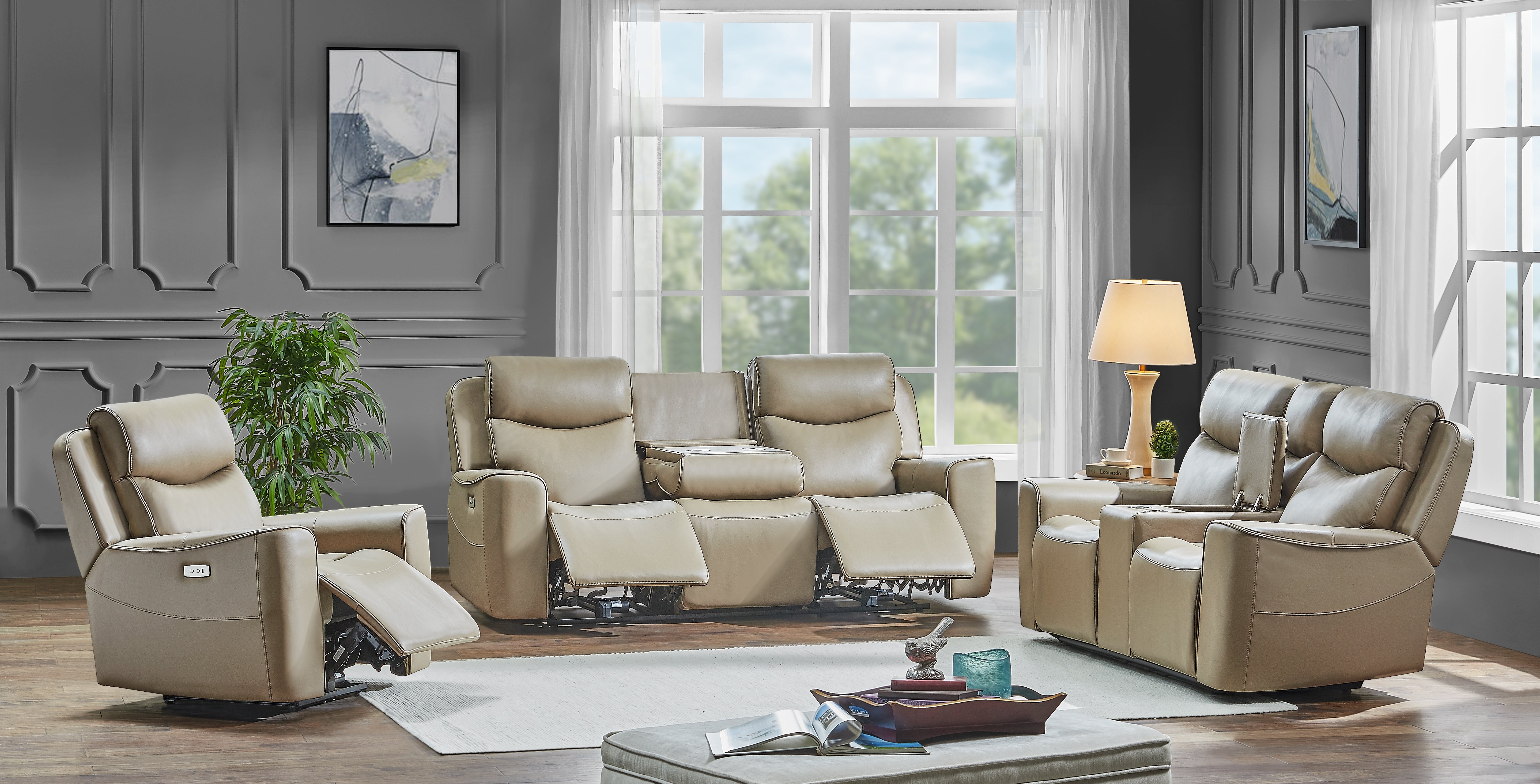 Leather Reclining Living Room Set with Power Recliners Bel Furniture