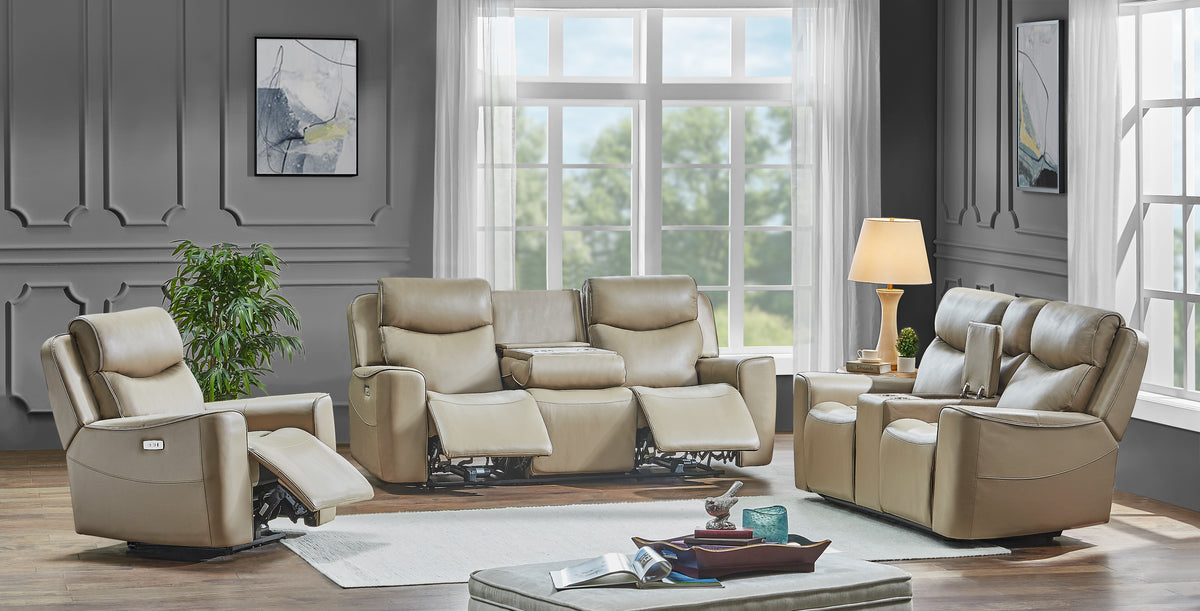 3 Piece Living Room Set: Power Reclining Sofa, Power Reclining Chair, Stationary Loveseat by Sara Collections | Bel Furniture
