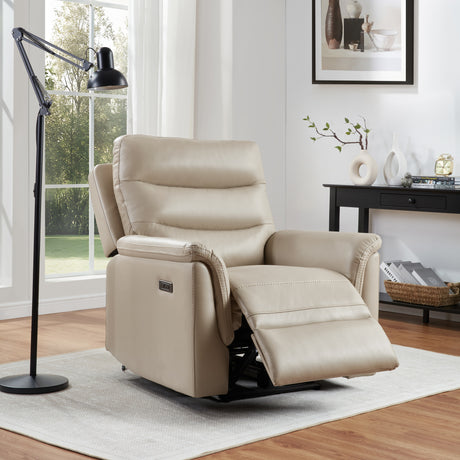 Beige Dual Power Recliner with Power Headrest & Footrest