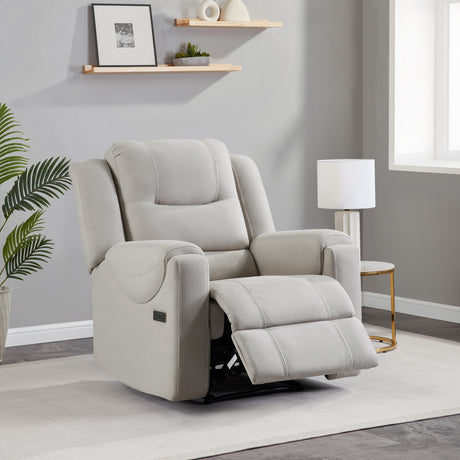 Light Gray Power Recliner with USB Charging Port