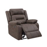 Plush Brown Power Recliner with Pillow Armrests & Overstuffed Back
