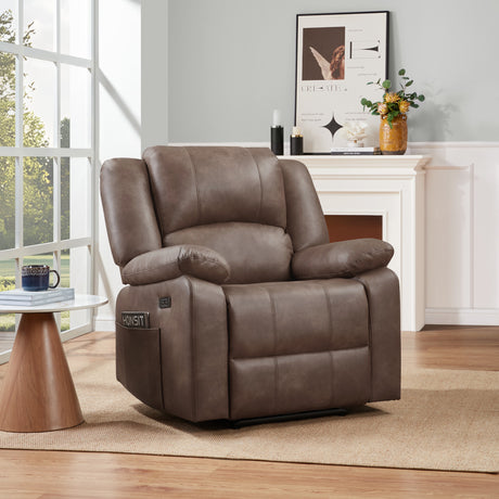 Power Recliner with USB Charging - Brown - view 3
