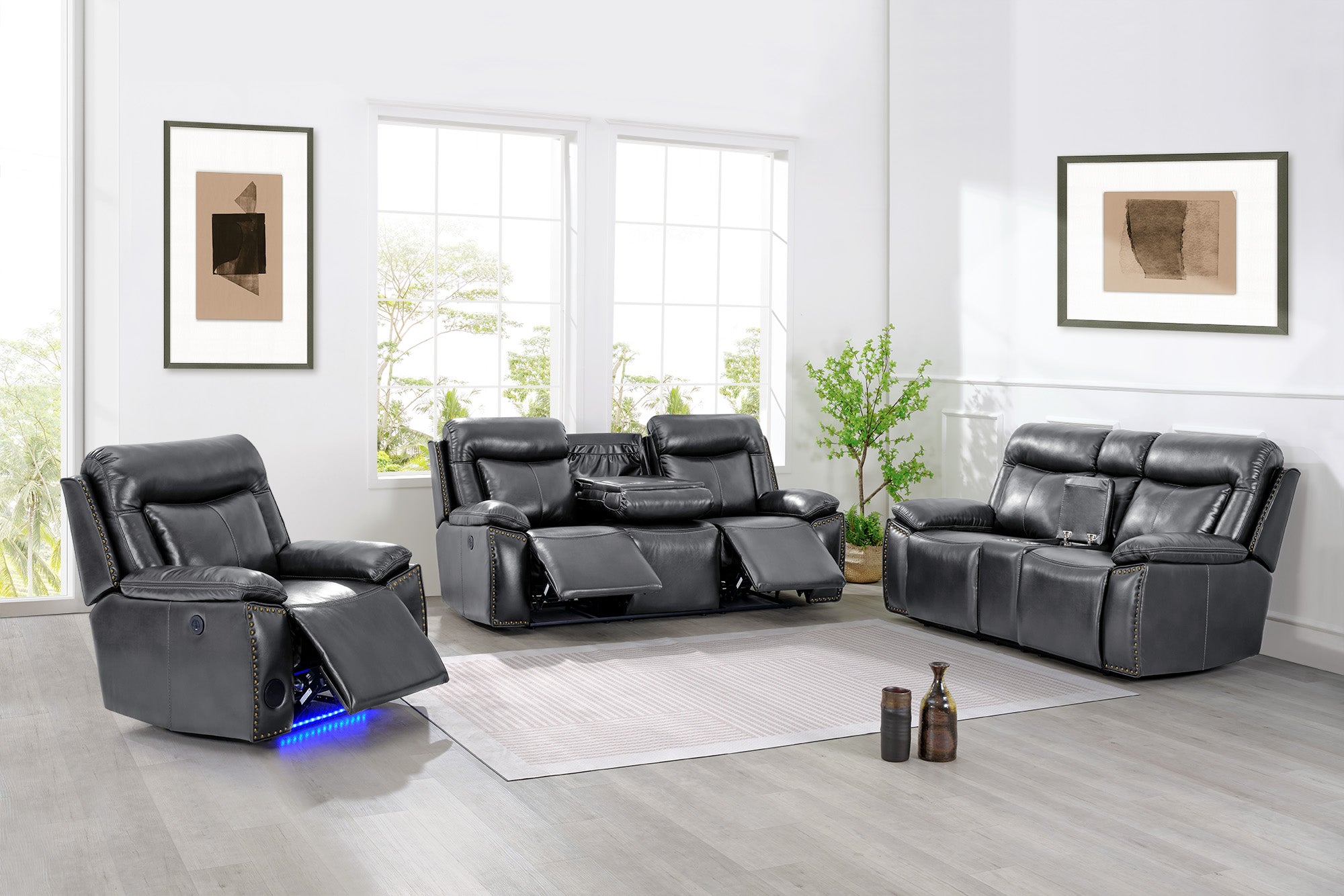 3 Piece Power Reclining Living Room Set With Bluetooth Speaker