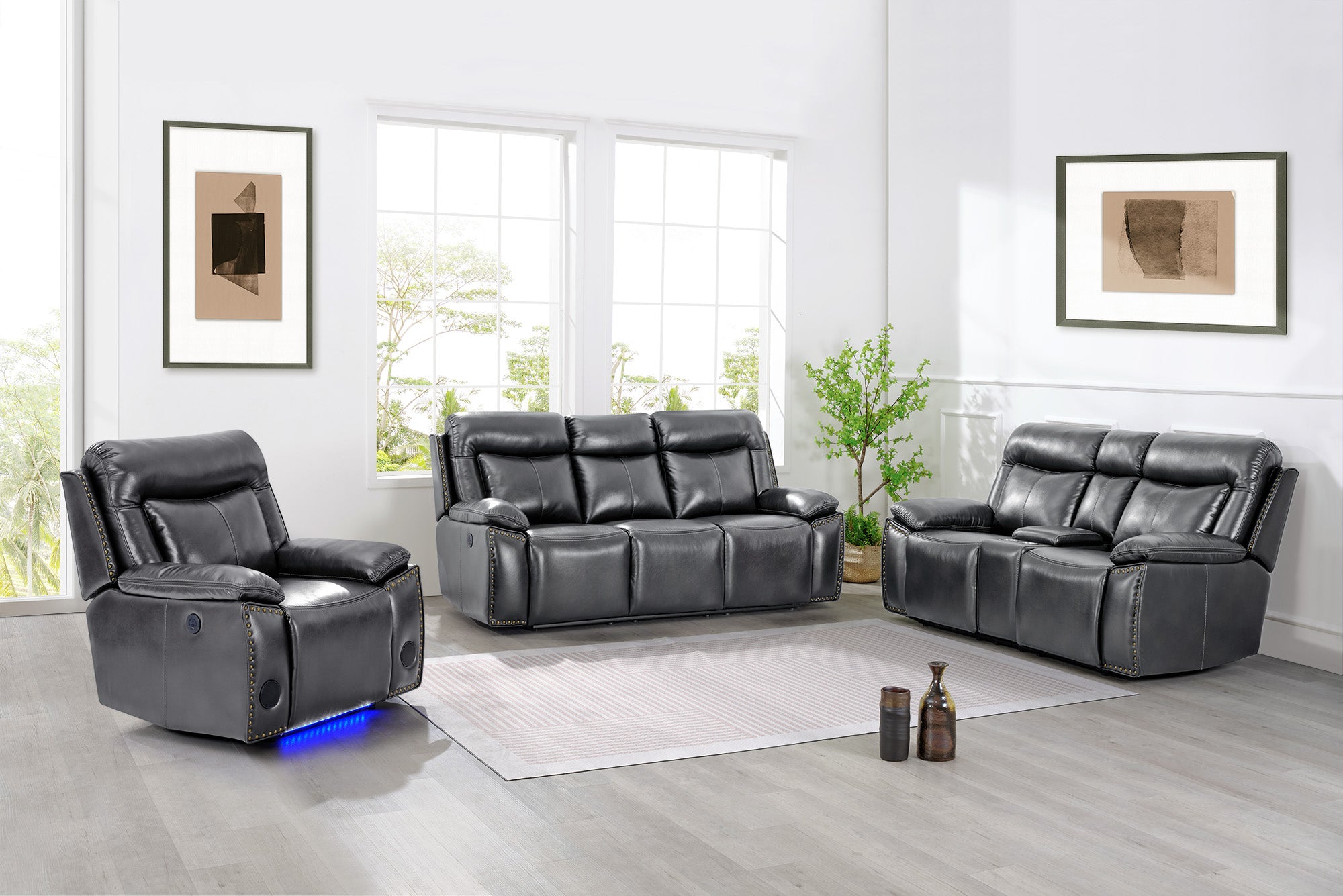 3 Piece Power Reclining Living Room Set With Bluetooth Speaker