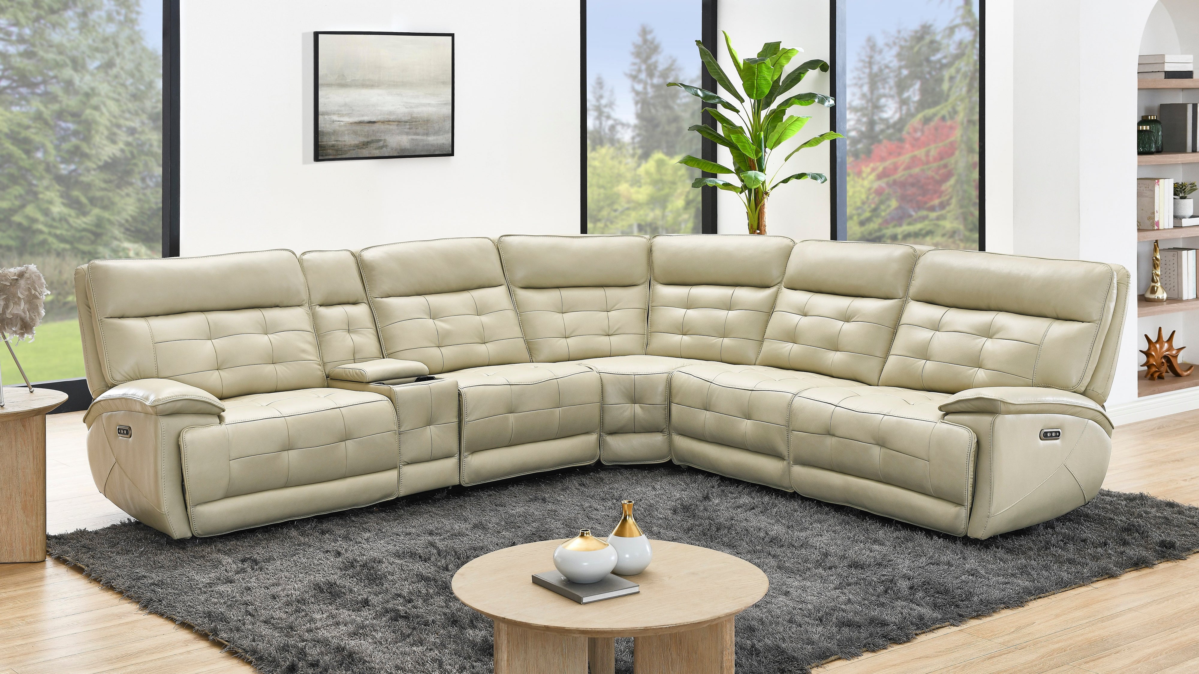 3 Piece Power Reclining Sectional with Top Grain Leather Seating