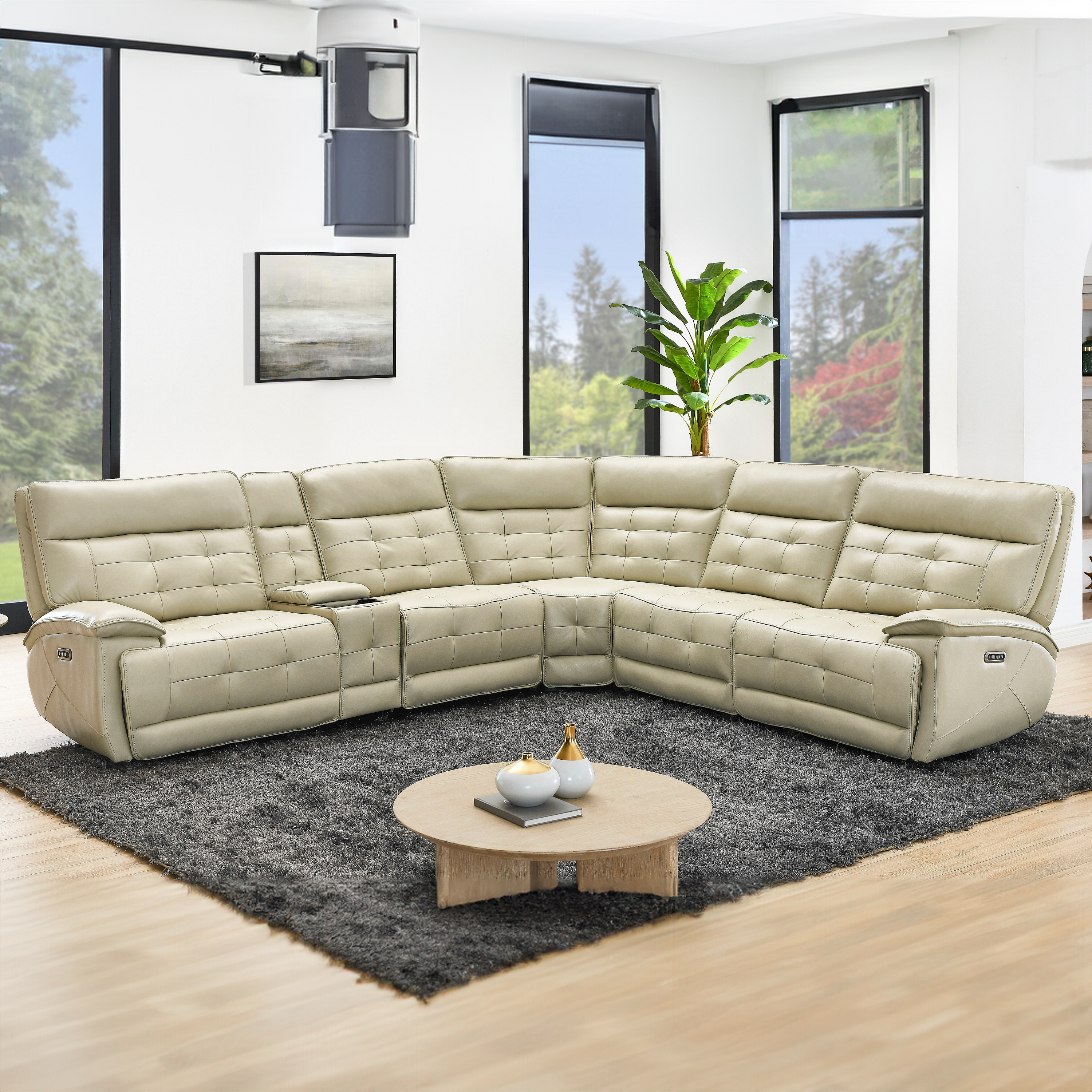 3 Piece Power Reclining Sectional with Top Grain Leather Seating