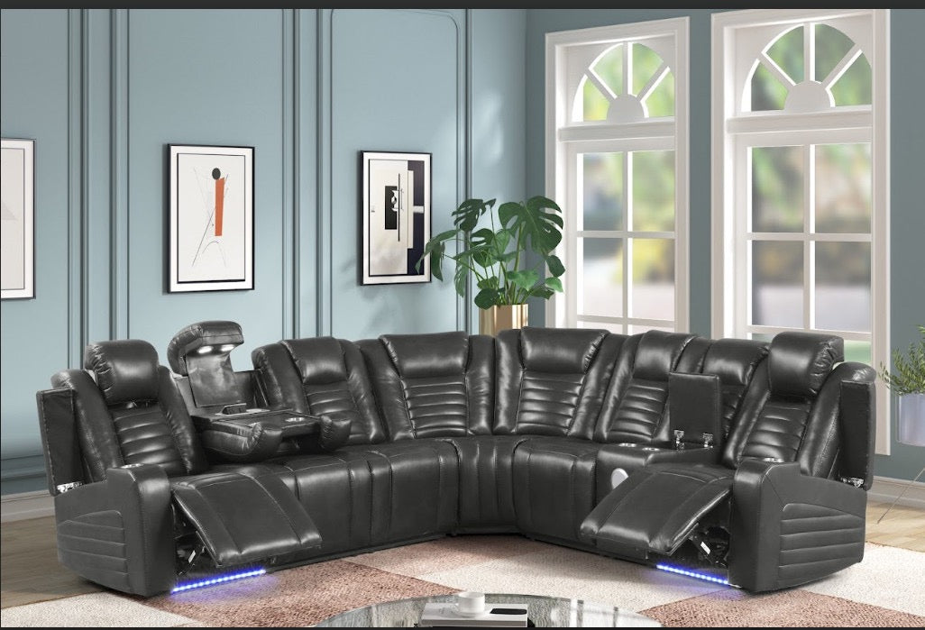 3 Piece Power Reclining Sectional with Power Adjustable Headrest/ Bluetooth Speakers/ wireless USB Charging, LED Light by Sara Collections | Bel Furniture