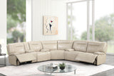 Cream Top Grain Leather Power Reclining Sectional with Console & Wireless Charging