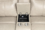 Cream Top Grain Leather Power Reclining Sectional with Console & Wireless Charging