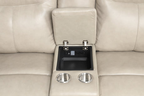 Cream Top Grain Leather Power Reclining Sectional with Console & Wireless Charging - view 4