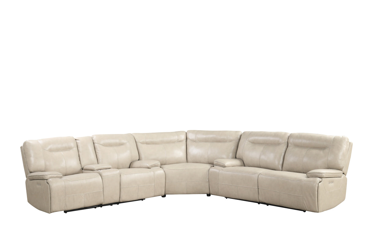 Cream Top Grain Leather Power Reclining Sectional with Console & Wireless Charging
