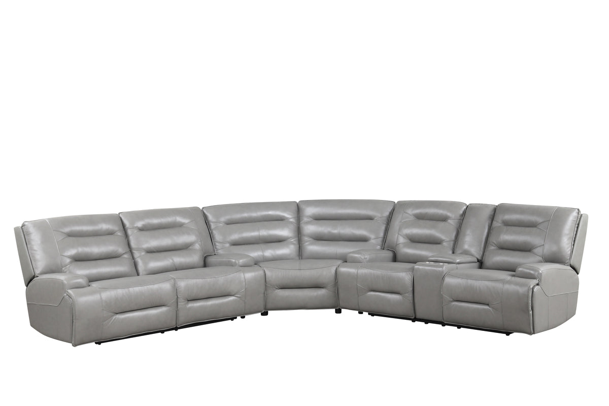 3 Piece Modern Gray Top Grain Leather Power Reclining Sectional with Console & Cup Holders by Sara Collections | Bel Furniture