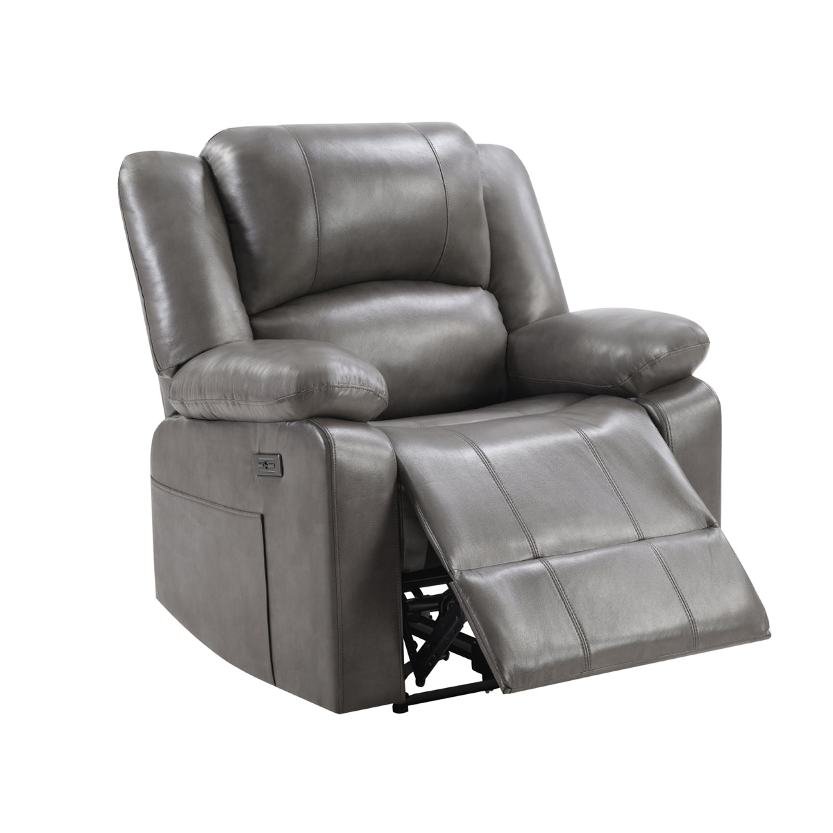 Power Recliner with Overstuffed Back & USB Port - Gray
