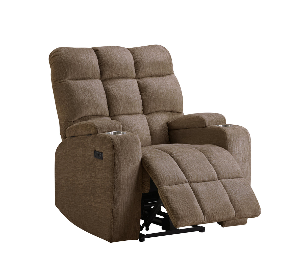 Power Recliner with Cup Holders and USB Charging - Light Brown by Sara Collections | Bel Furniture