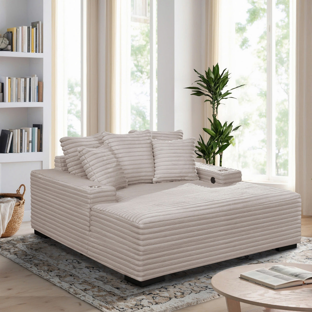 Chaise Lounge with Dual Cup Holders and USB Charging Ports by Sara Collections | Bel Furniture