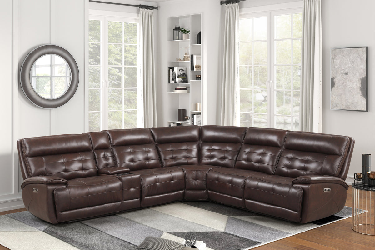 3 Piece Power Reclining Sectional with Top Grain Leather Seating by Sara Collections | Bel Furniture