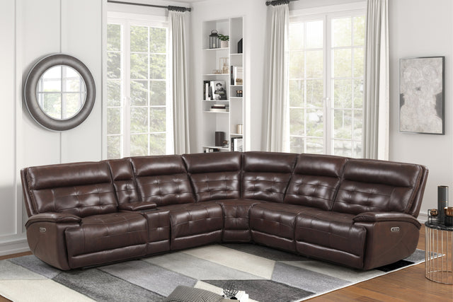 3 Piece Power Reclining Sectional with Top Grain Leather Seating by Sara Collections | Bel Furniture