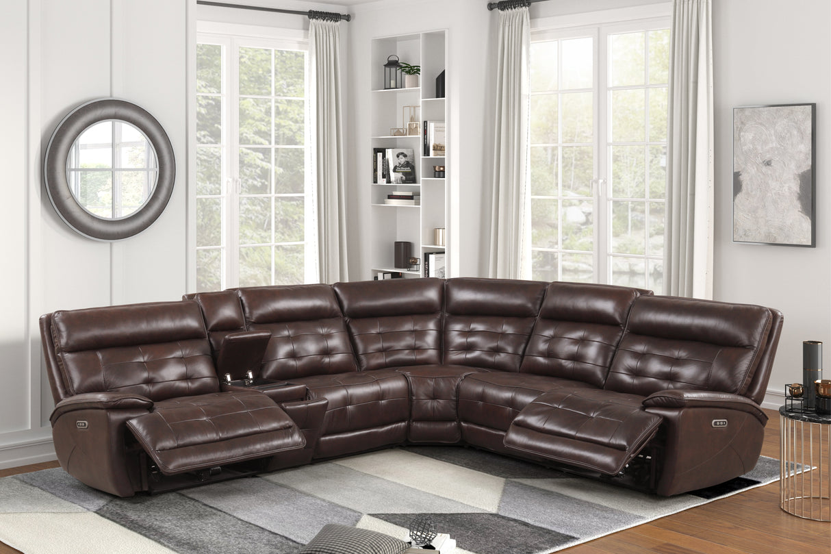 3 Piece Power Reclining Sectional with Top Grain Leather Seating by Sara Collections | Bel Furniture
