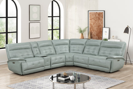 Ice Blue Leather Power Reclining Sectional with Power Headrests, Storage Console & USB Charging - view 3