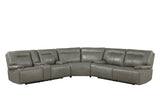 Contemporary Cement Gray Top-Grain Leather Power Reclining Sectional with Power Headrests, Storage Console & Wireless Charging