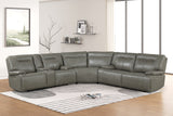 Contemporary Cement Gray Top-Grain Leather Power Reclining Sectional with Power Headrests, Storage Console & Wireless Charging