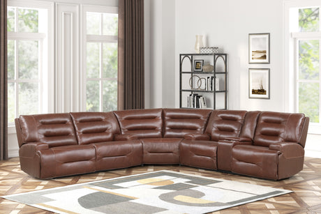 Brown Power Reclining Sectional with Power Headrests, Console & USB