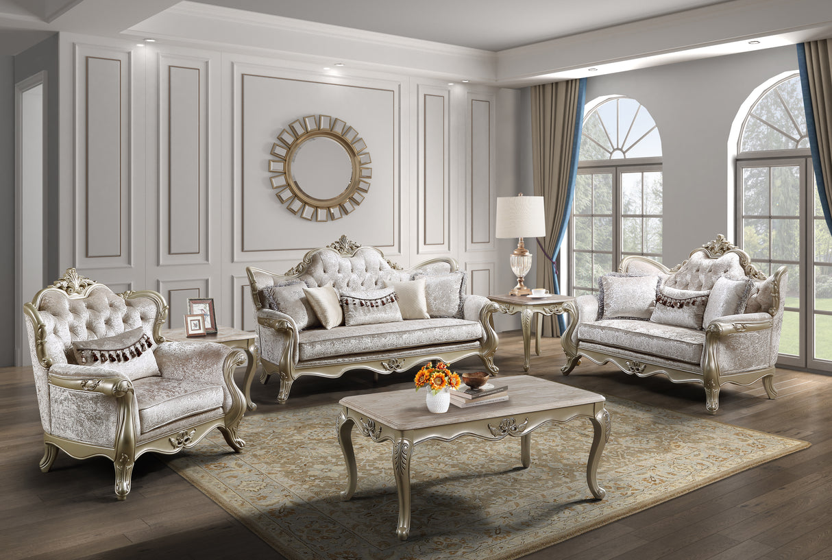 Traditional Glam White 3-Piece Living Room Set – Tufted Sofa, Loveseat & Chair