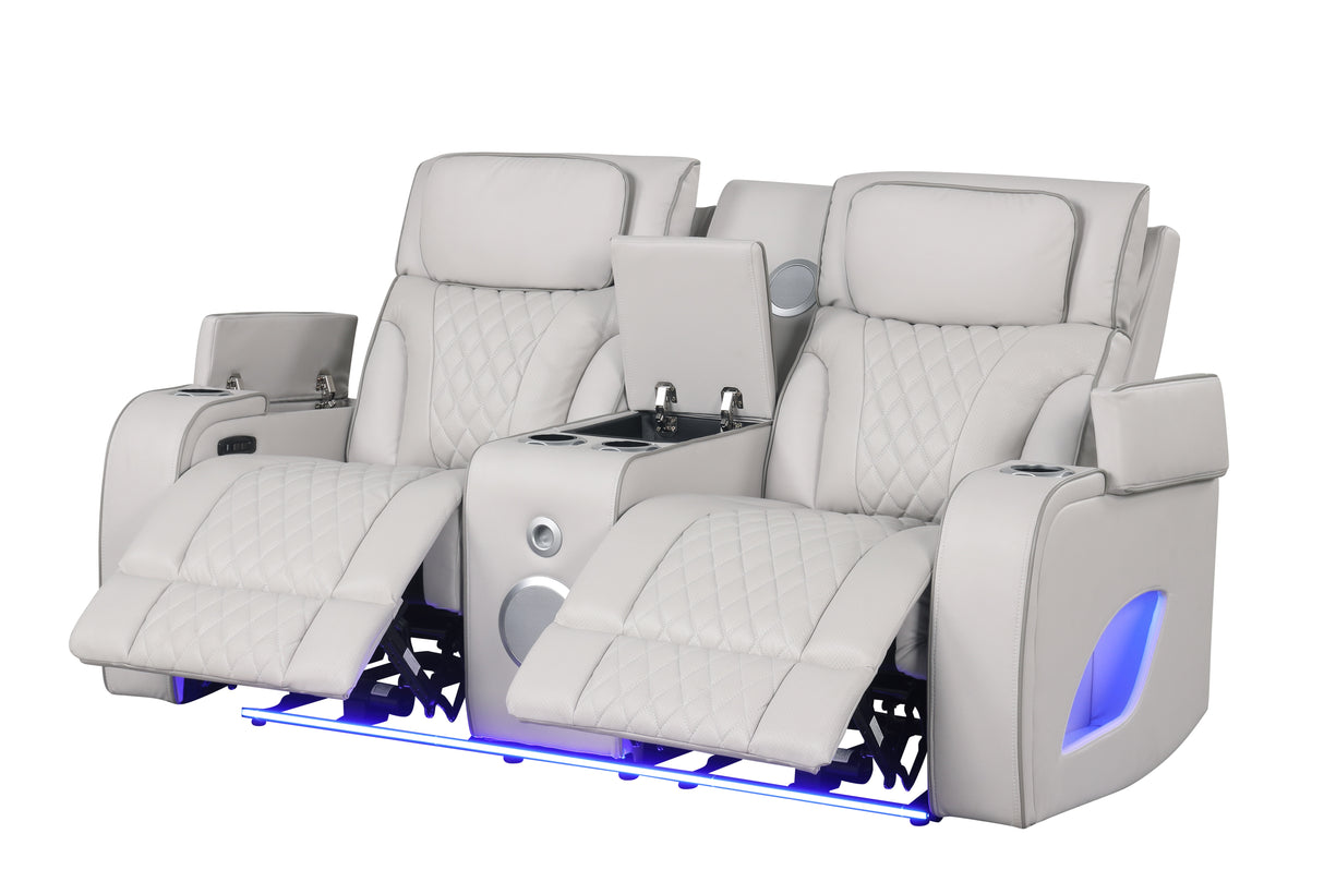 Modern Ice Grey 3-Piece Power Reclining Set w/ Power Headrests, LED Lighting, Wireless Charging, Bluetooth Speakers + USB Ports