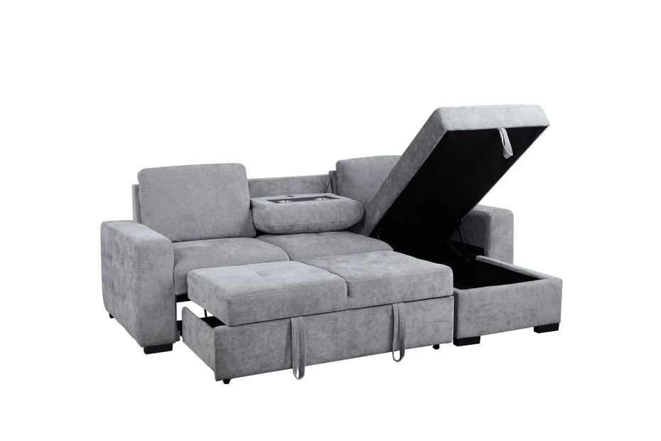 2 Piece Sleeper Sectional with Storage and Built-In Cup holders