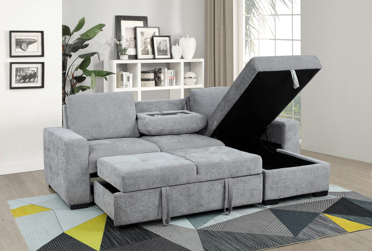 2 Piece Sleeper Sectional with Storage and Built-In Cup holders by Sara Collections | Bel Furniture