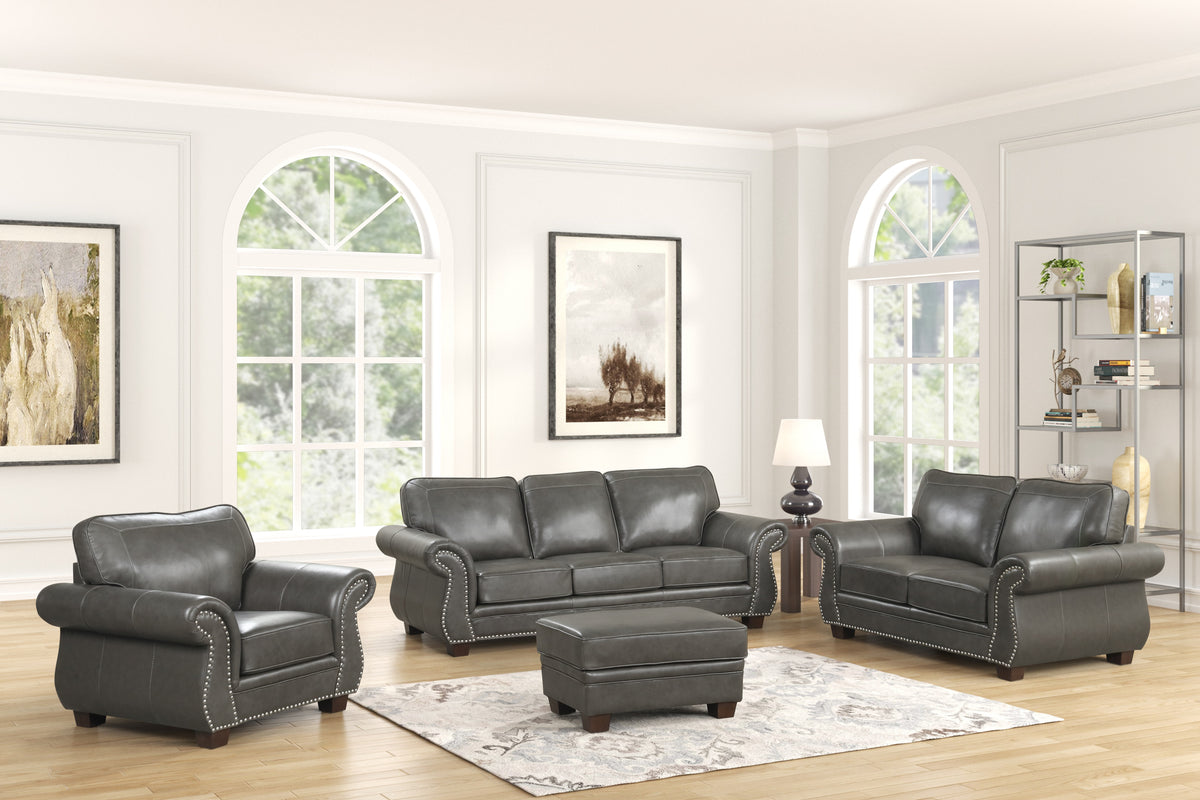 Smoke Grey 4 Piece Top Grain Leather Living Room Set