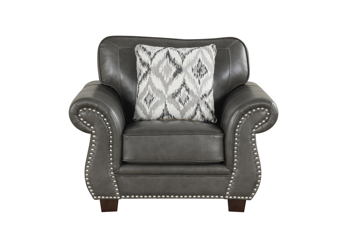 Smoke Grey 4 Piece Top Grain Leather Living Room Set