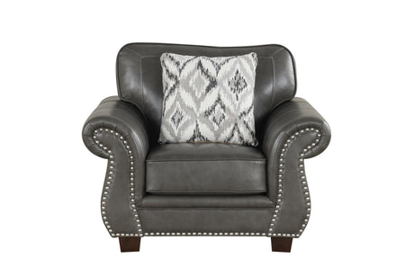 Smoke Grey Top-Grain Leather 4-Piece Living Room Set with Sofa, Loveseat, Chair & Ottoman - view 9