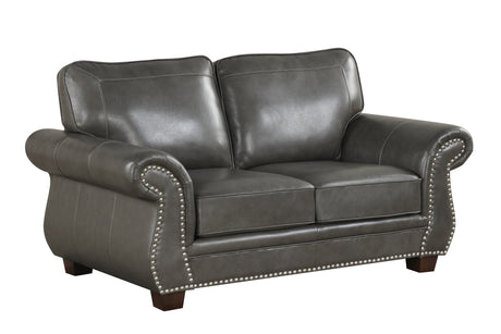 Smoke Grey Top-Grain Leather 4-Piece Living Room Set with Sofa, Loveseat, Chair & Ottoman - view 5