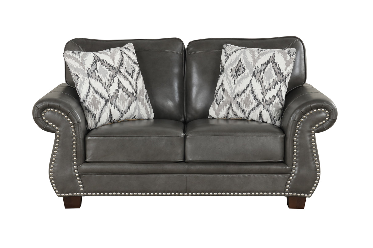 Smoke Grey 4 Piece Top Grain Leather Living Room Set