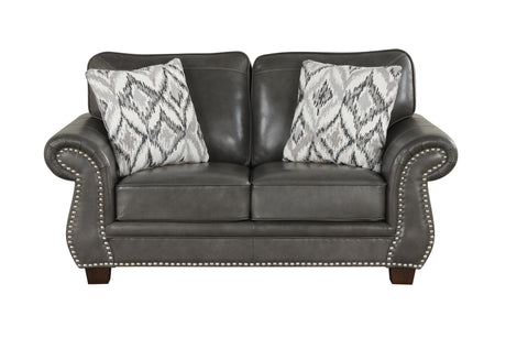 Smoke Grey Top-Grain Leather 4-Piece Living Room Set with Sofa, Loveseat, Chair & Ottoman - view 6