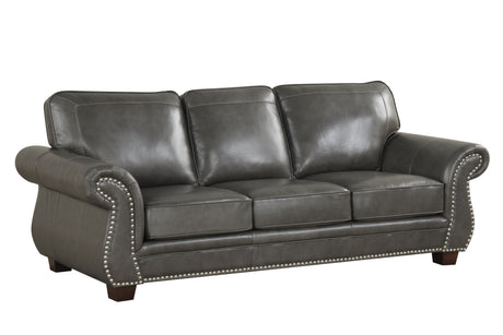 Smoke Grey Top-Grain Leather 4-Piece Living Room Set with Sofa, Loveseat, Chair & Ottoman - view 3