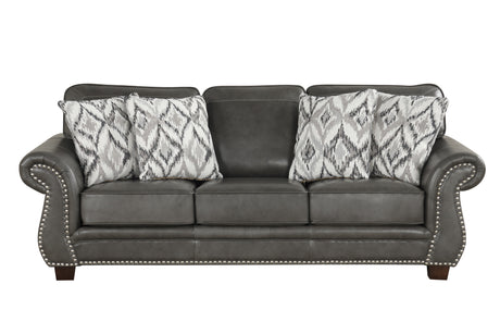 Smoke Grey Top-Grain Leather 4-Piece Living Room Set with Sofa, Loveseat, Chair & Ottoman - view 4