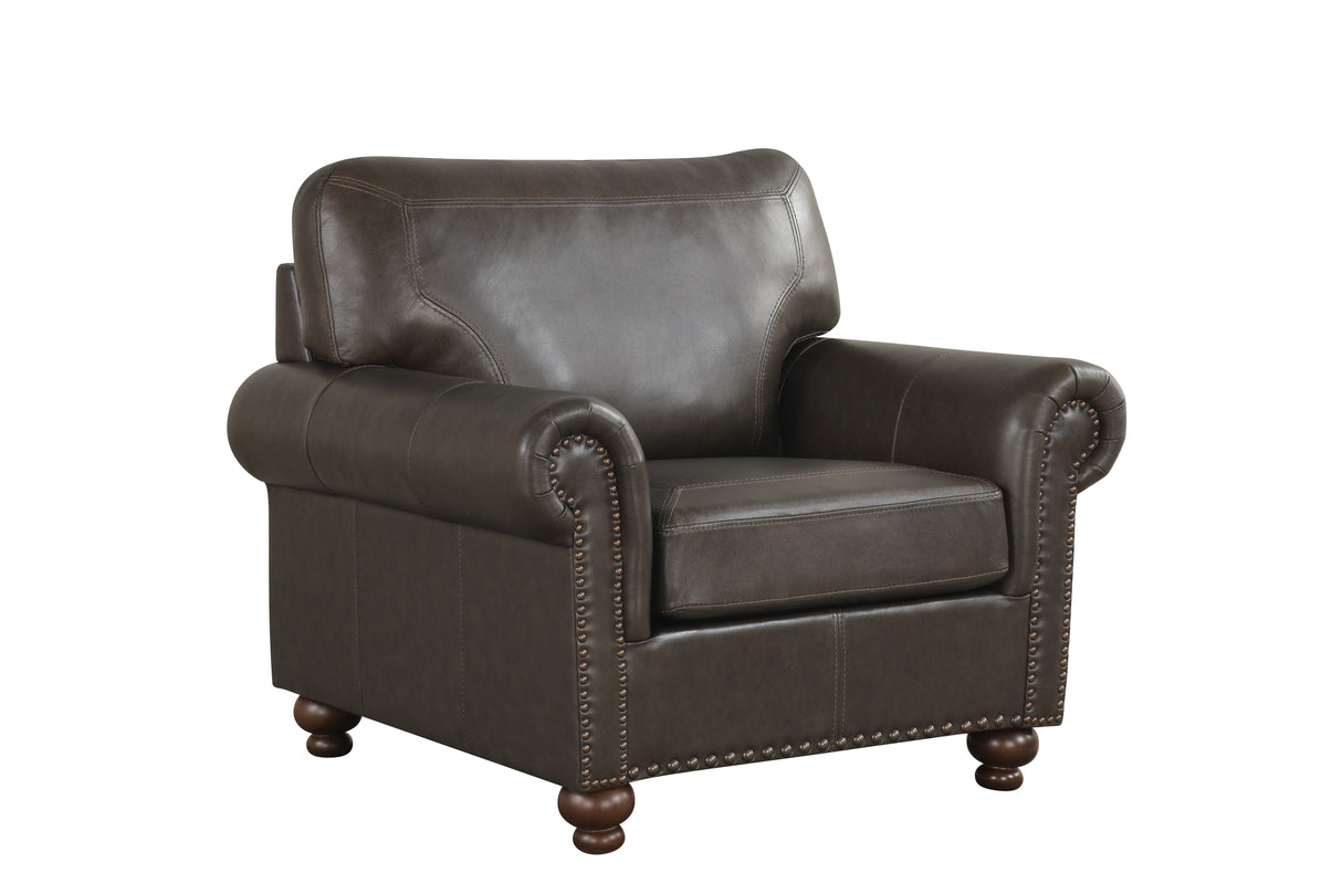 Chocolate Top-Grain Leather Stationary Living Room Set – Sofa, Loveseat, Chair & Ottoman