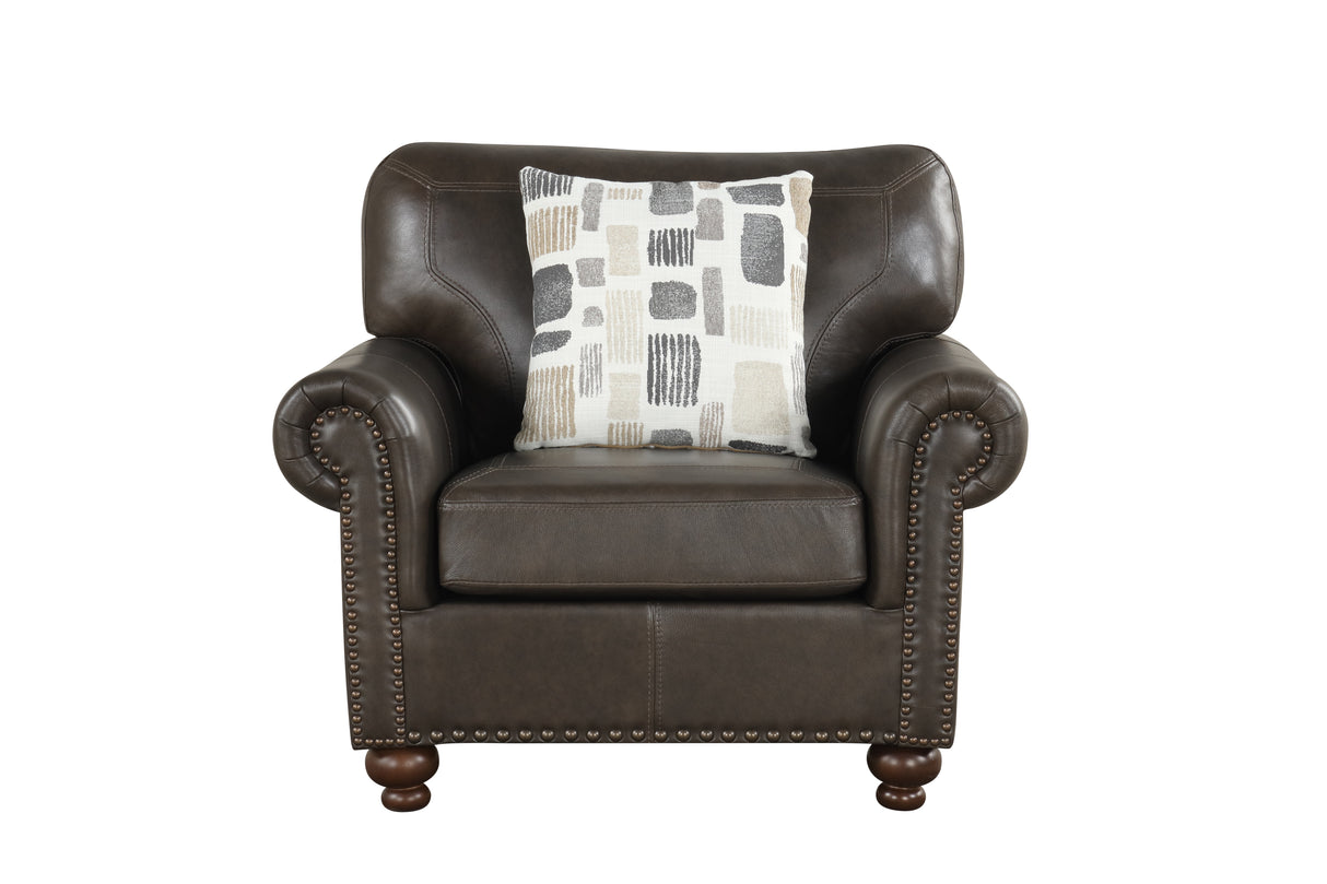 Chocolate Top-Grain Leather Stationary Living Room Set – Sofa, Loveseat, Chair & Ottoman