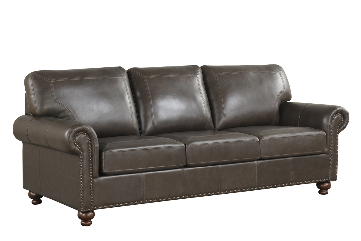 Chocolate Top-Grain Leather Stationary Living Room Set – Sofa, Loveseat, Chair & Ottoman