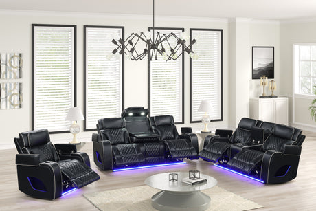 Black Dual Power Reclining 3-Piece Living Room Set with LED, Speakers & Wireless Charging