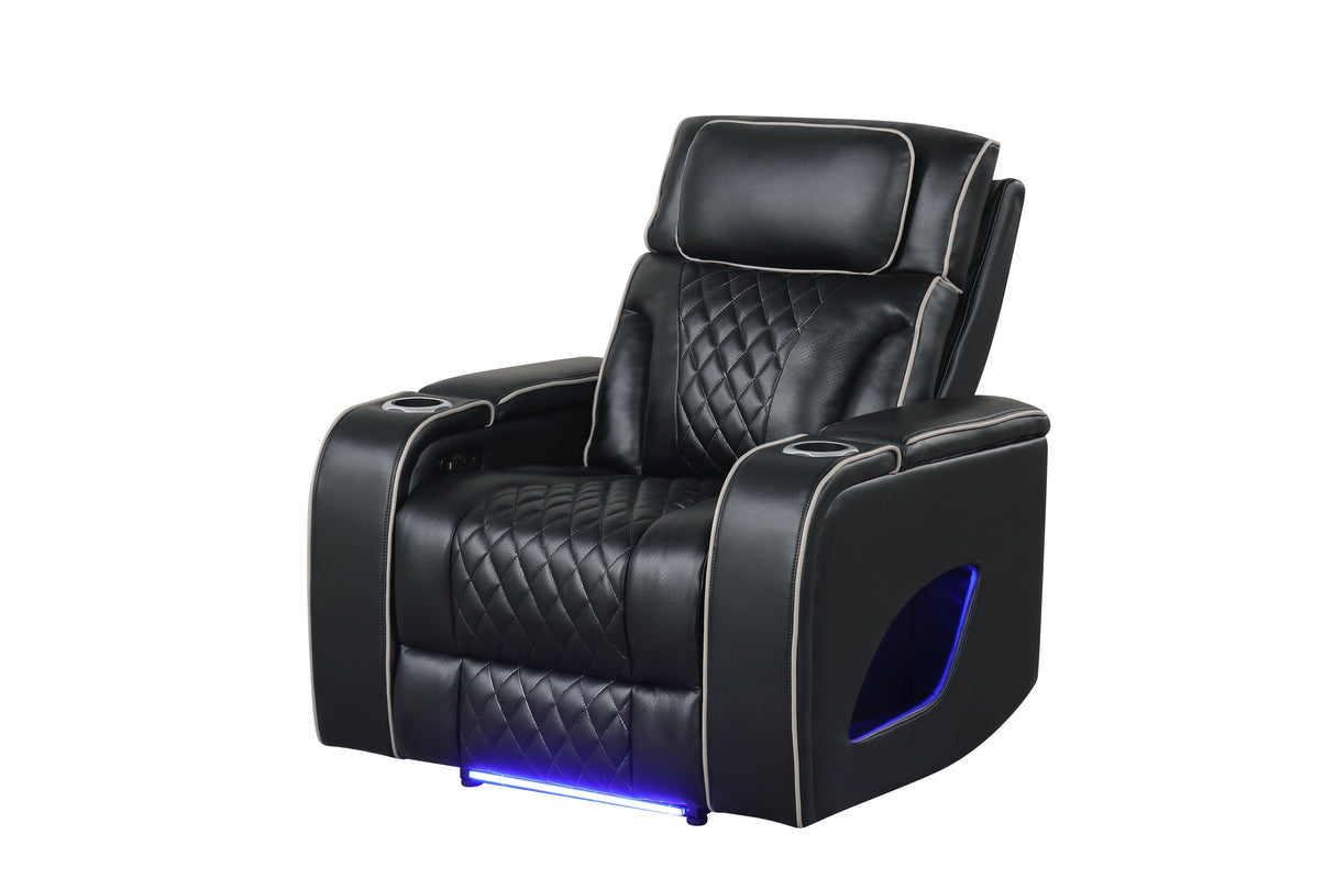 Black Dual Power Reclining 3-Piece Living Room Set with LED, Speakers & Wireless Charging