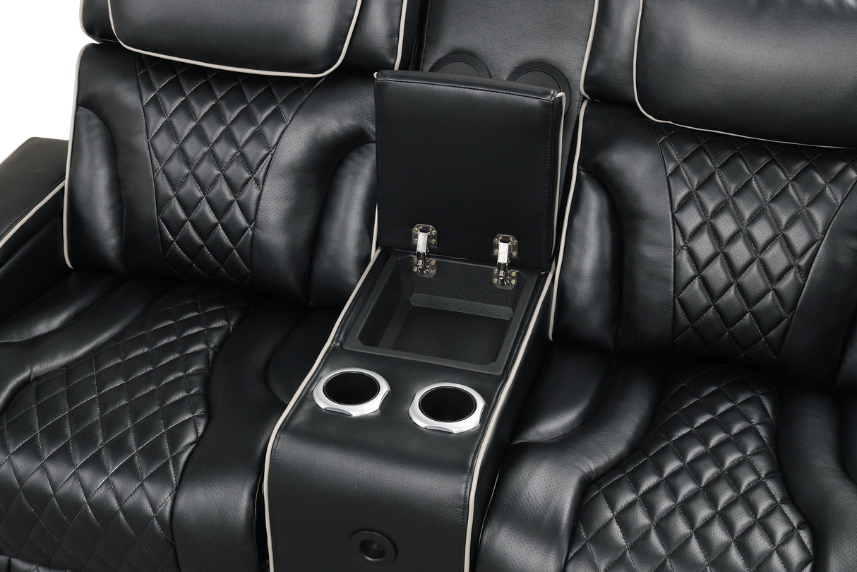 Black Dual Power Reclining 3-Piece Living Room Set with LED, Speakers & Wireless Charging