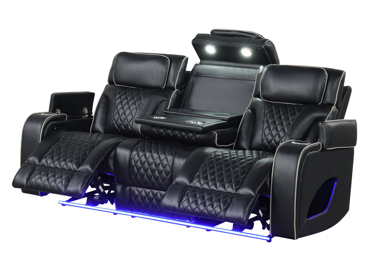 Black Dual Power Reclining 3-Piece Living Room Set with LED, Speakers & Wireless Charging