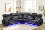 Black Power Reclining Sectional w/ Massage, LED, Bluetooth Speakers & Wireless Charging