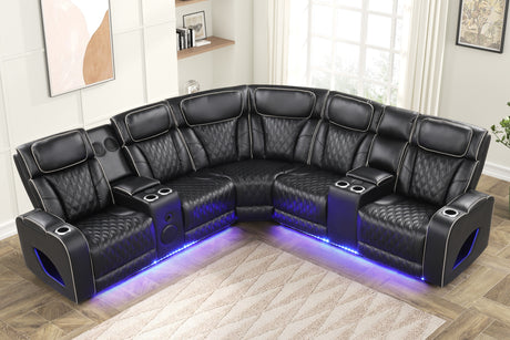 Black Power Reclining Sectional w/ Massage, LED, Bluetooth Speakers & Wireless Charging